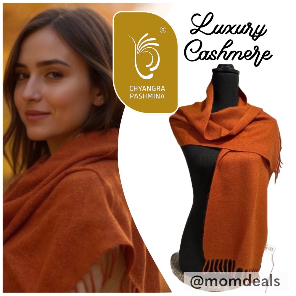 NWT Chyangra Pashmina 100% Pure 4-Ply Cashmere Scarf Handmade Nepal COA- RUST